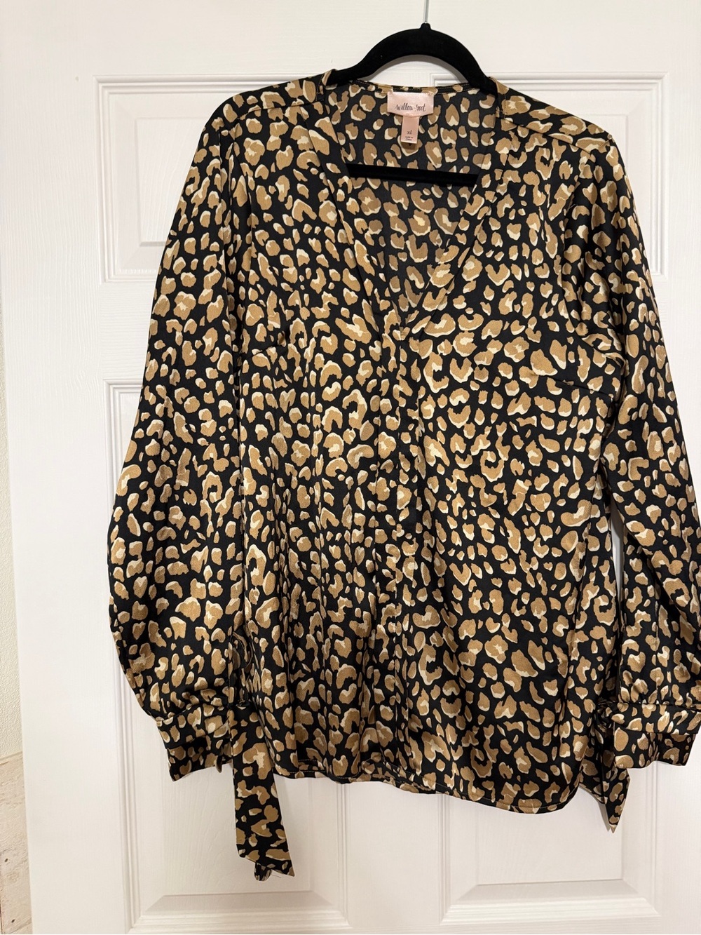 Willow & RootBlack and Gold Leopard-Print V-Neck Blouse